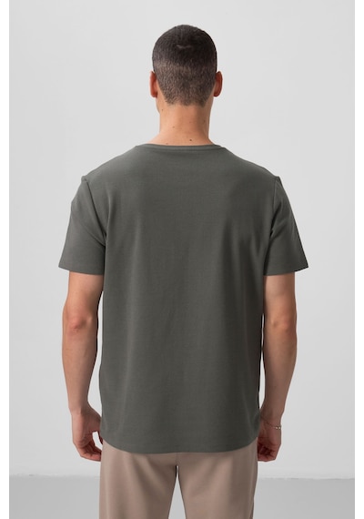Tommylife Haki Yüzeyi Dokulu Rahat Form Basic Erkek T-shirt - 88436 Haki