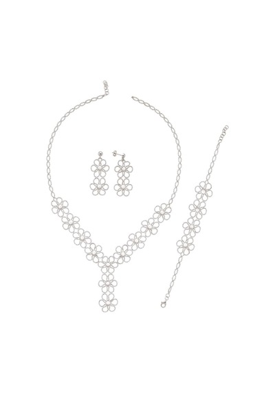 5,5 Mm Çiçek Desenli Doğal İncili Küpe Kolye Bileklik Üçlü Set