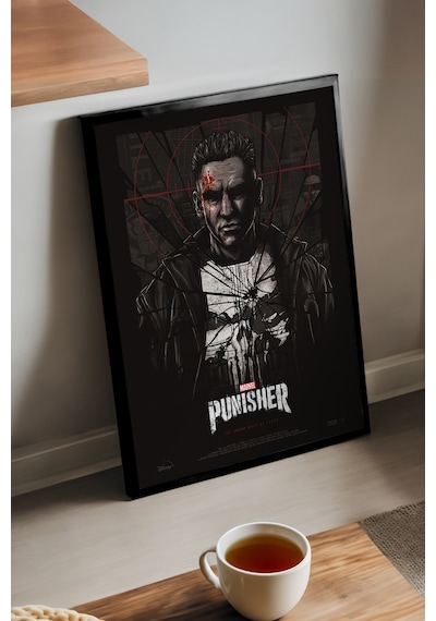 Punisher Siyah Ahşap Çerçeveli Poster, Film Duvar Tablosu