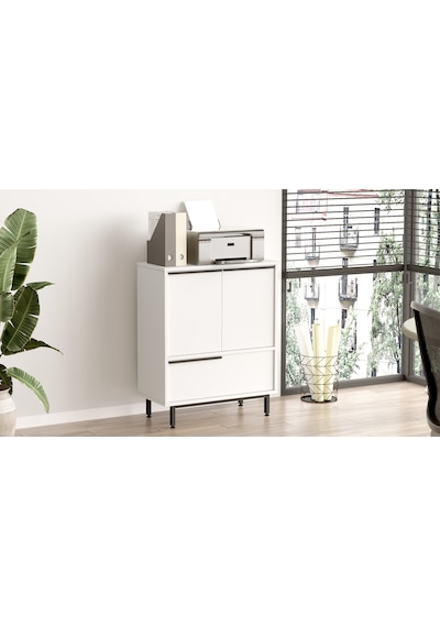 Robin Home Lidya Ofis Dolabı 3 Kapaklı Metal Ayaklı Beyaz