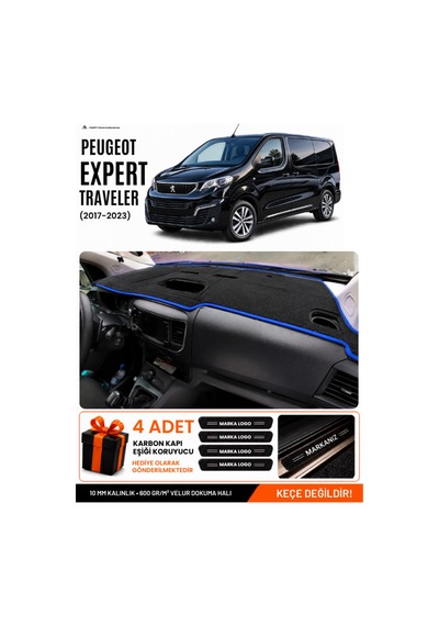 Peugeot Expert Traveller 2017-2023 Uyumlu Torpido Örtüsü, Torpido Kılıfı - Siyah Mavi