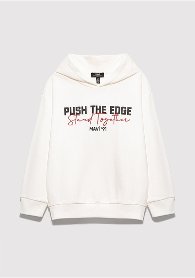 Mavi - Stand Together Baskılı Kapüşonlu Ekru Sweatshirt 6s10181-70057 Ekru