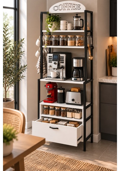 Sulorahome Metal Kahve Köşesi Ve Mutfak Düzenleyici Stand 196 Cm Beyaz