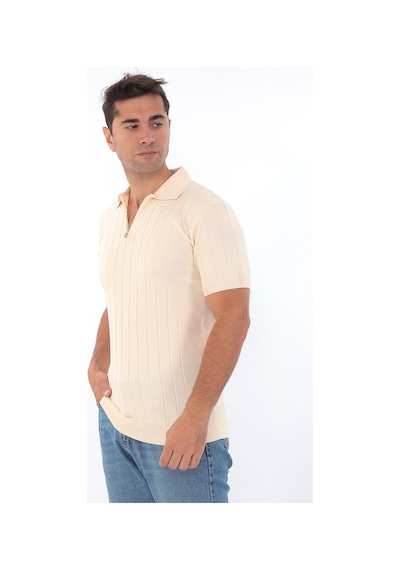 Monox Erkek Polo Yaka Fermuarlı Spor Yazlık Triko Tişort Bej