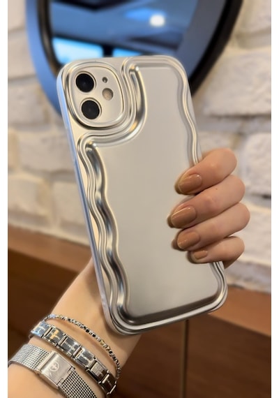 Apple Uyumlu iPhone 12 igzaglı Dalgalı Gümüş Puf Kılıf