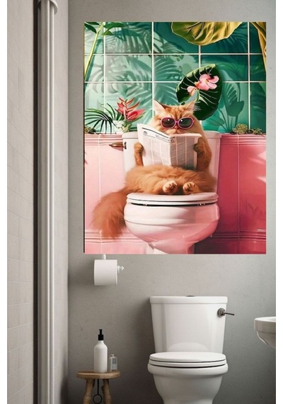 Wc Kedi 2 Komik Kanvas Tablo Ev Duvar Salon Ofis Dükkan Hediyelik Dekarasyon Süsü Kanvas Altın Çerçe