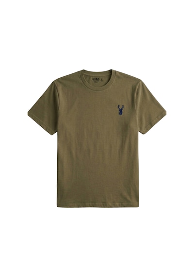 Genius Store Erkek Siyah Tişört %100 Pamuk Süprem Basic Tişört Bisiklet Yaka Nakışlı T-shirt Erkek-2li Haki-bej