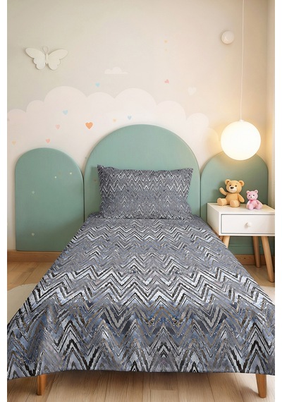 Mavi Gri Geometrik Genç Odası Tek Kişilik Pike Takımı-modern Zigzag 160x220 Cm Kapitone Yatak Örtüsü Haki