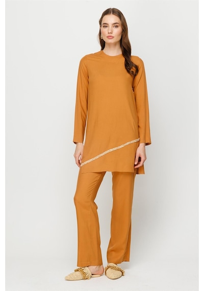 Esswaap Önü Şerit Aksesuar Detaylı Pantolon Tunik Takım Tarçın-tarçın Tarçın