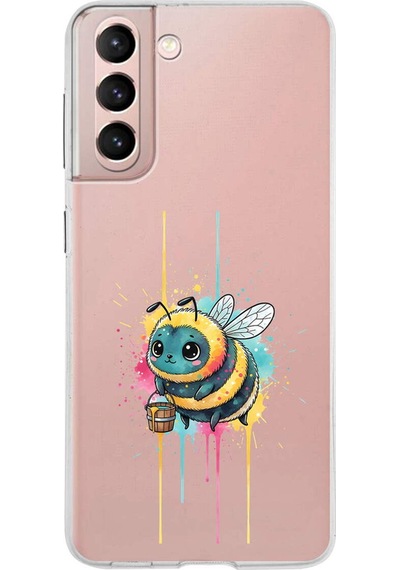 Samsung Galaxy S21 İle Uyumlu Splash Arı Tasarımlı Şeffaf Silikon Kılıf Şeffaf