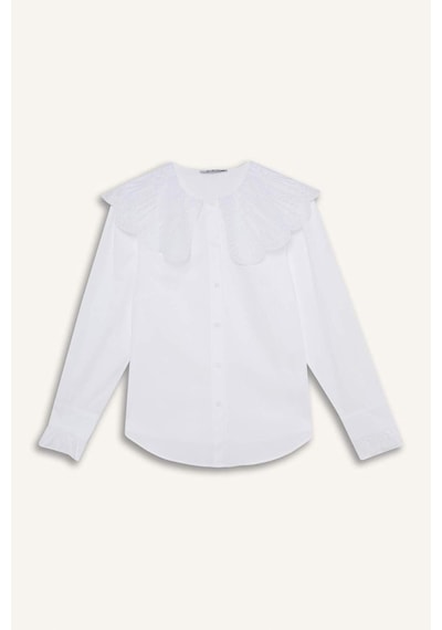 DeFacto Regular Fit Geniş Yakalı Poplin Uzun Kollu Tesettür Gömlek Tunik F2731AX25SMWT34