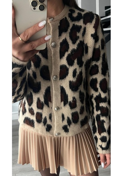 Leopar Desen Şardonlu Hırka Leopar