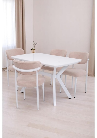 Venedik Polo Mdf Lak Panel Açılır Mutfak Masa Sandalye Takımı 80 130cm beyaz