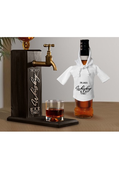 Bk Gift Kişiye Özel Kabartma İsimli Musluklu Doğal Ahşap İçki Standı Ve Beyaz İçki Şişesi Tişörtü Hediye Seti, Home Bar, Viski Çeşmesi, Ahşap İçecek Çeşmesi-10