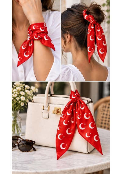 Herşeynota 24 Lü Ay Yıldız Desenli Kırmızı %100 Pamuk 52x52 Cm Fular Bandana Seti Çok Renkli
