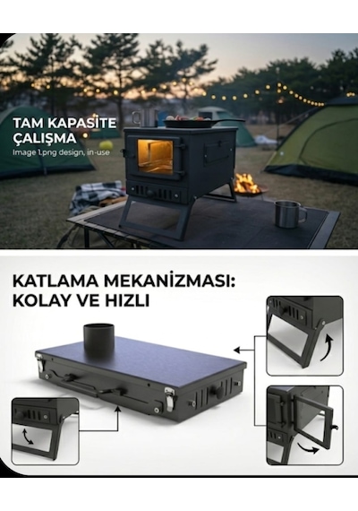 Katlanır 2MM Çelikten KUZİNELİ Çift Tarafı Camlı Kül Hazneli Kamp Sobası. Çantalı Soba - Katlanır 2MM Çelikten KUZİNELİ Çift Tarafı Camlı Kül Hazneli Kamp Sobası. Çantalı Soba