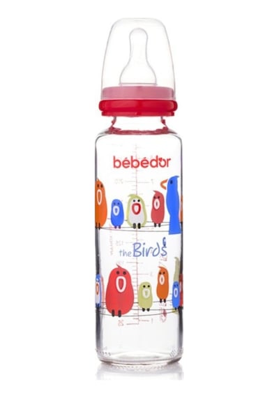 Bebedor 31302 Desenli Cam Biberon 250 Ml Kırmızı