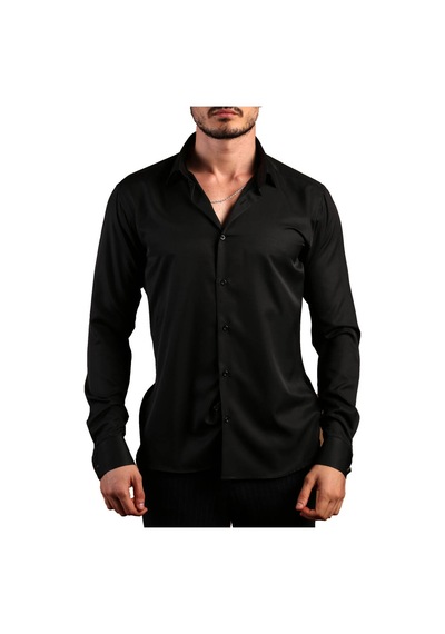Dicotto Siyah 8 Drop Ekstra Uzun Kol Dar Kesim Micro Kumaş Kol Düğmeli Slim Fit Erkek Gömlek - 197-6 001