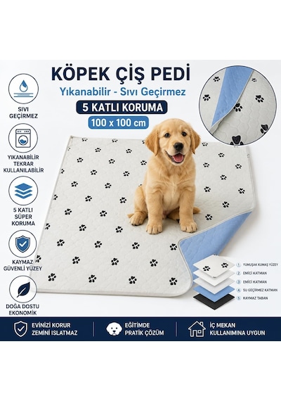 Tr Yıkanabilir Köpek Çiş Pedi 100x100 Cm 5 Katlı Sıvı Geçirmez Köpek Eğitim Ve Tuvalet Pedi