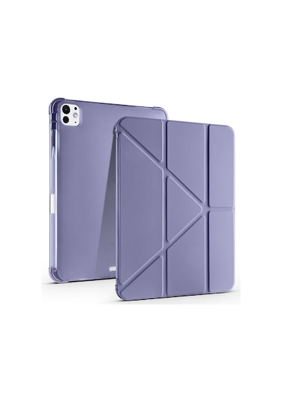 Apple Uyumlu iPad  Pro 11 2025 M5 Kılıf Mkst Tri Folding Kalem Bölmeli Standlı Kılıf - Mor Tablet Kılıfı