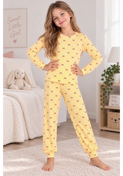 Free Beka Desenli Bisiklet Yaka %100 Pamuklu İnterlok Kumaş Kız Çocuk Uzun Kollu Pijama Takımı Sarı Free Beka Desenli Bisiklet Yaka %100 Pamuklu İnterlok Kumaş Kız Çocuk Uzun Kollu Pijama Takımı Sarı