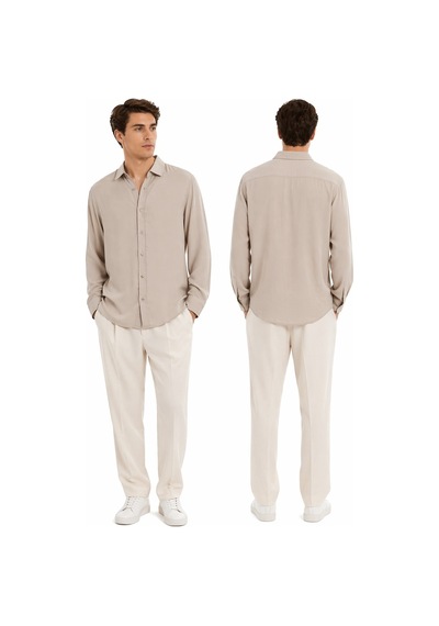 Cazador Erkek Tencel Regular Fit Gömlek Uzun Kol 20610 Bej