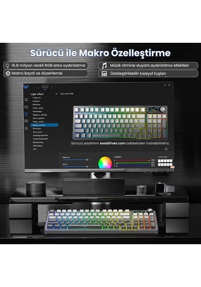 F98 Pro V3 Oled Ekranlı Crystal Switch Makrolu Kablosuz Rgb Hot-swap Gasket Pre-lubed Switch Mekanik Klavye Gradyan Gri