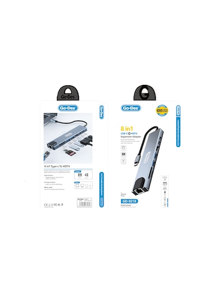 Go Des Gd-9218 Type-c Bağlantılı 8in1 Usb3.0/pd/hdmi 4k Ultra Hd/rj45/sd/tf Bağlantılı Hub Adaptör