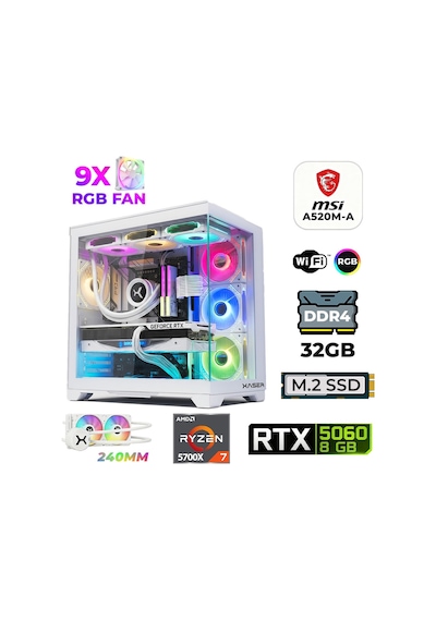 Xaser Sword X60 R7-5700X 32 GB 1 TB NVMe SSD 8 GB RTX5060 Masaüstü Oyuncu Bilgisayarı