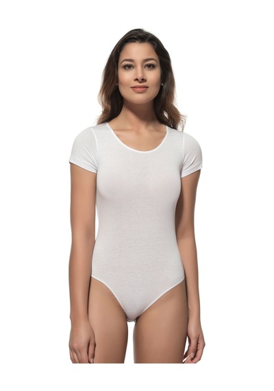 Lirona Fit Kesim - Bisiklet Yaka Kısa Kol Kancalı Body, Tesettür Body So Beyaz