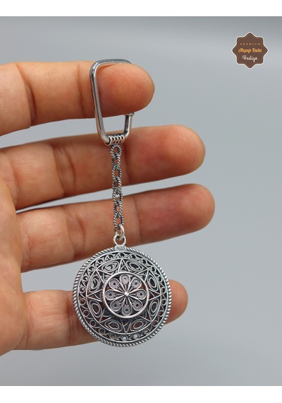 Çiçekli Yıldız Model 925 Ayar Gümüş Oksitli Telkari Anahtarlık 201025162 Gümüş