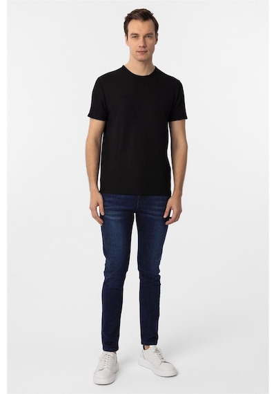 Süvari Siyah Slim Fit Armürlü Bisiklet Yaka Tişört-37339 Siyah Süvari Siyah Slim Fit Armürlü Bisiklet Yaka Tişört-37339 Siyah