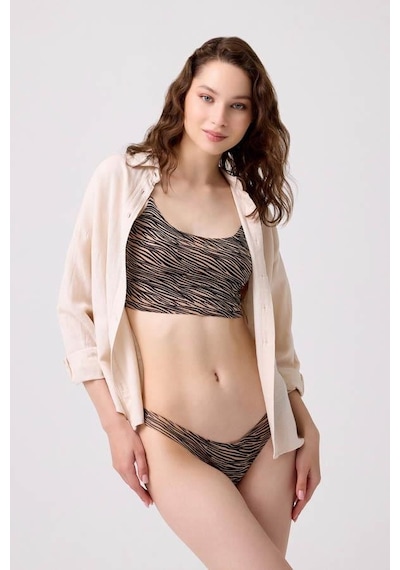 Cottonhill Desenli Lazer Kesim Ayarlanabilir İnce Askılı Crop Büstiyer 3'lü Paket-1 Renkli-2