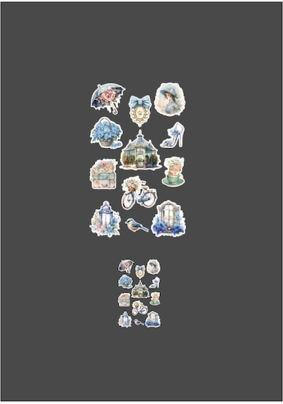 Blue Lady -12 Parçalı - Vintage Mavi Sticker Set -3 Adet- Mat Kağıt
