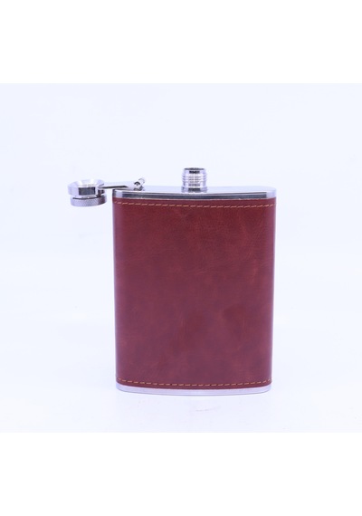 Kahverengi Deri Kaplama Cep Matarası/flask 8 Oz