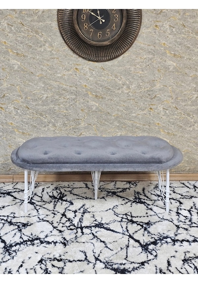 Zafir Ufo Oturak Bench - Beyaz Boyalı Telli Ayak - Oturak - Bench - Puf - Yatak Ucu Pufu Gri