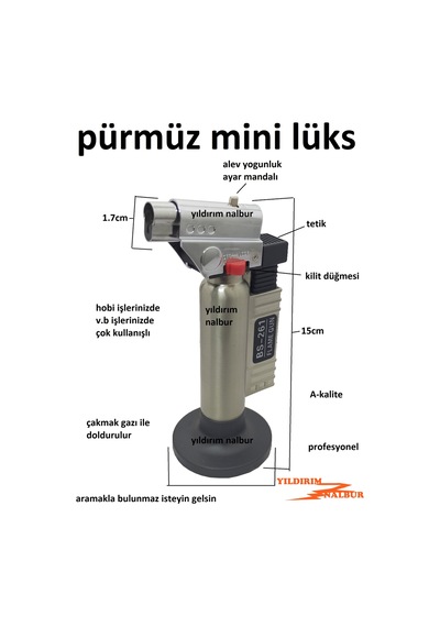 Gazlı Pürmüz Profesyonel Ultra Boy Çakmak Gazı Lpg Hobi Şalama Ku Çok Renkli