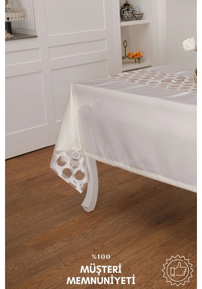 Miranda Lüx Dantelli Monoray Kumaş Krem Masa Örtüsü 170x330 Cm - 1004 Çok Renkli