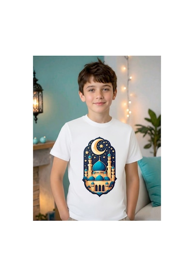 Stil-x Ramazan Bayramı Baskılı Erkek Çocuk Tshirt, %100 Pamuklu Kumaş Beyaz-7