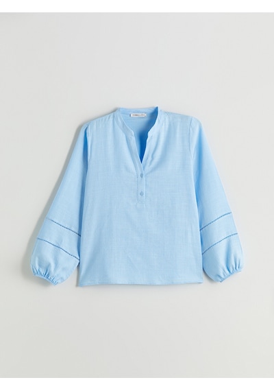Lcwaıkıkı Classic Mavi Kaçık Yaka Oversize Bluz