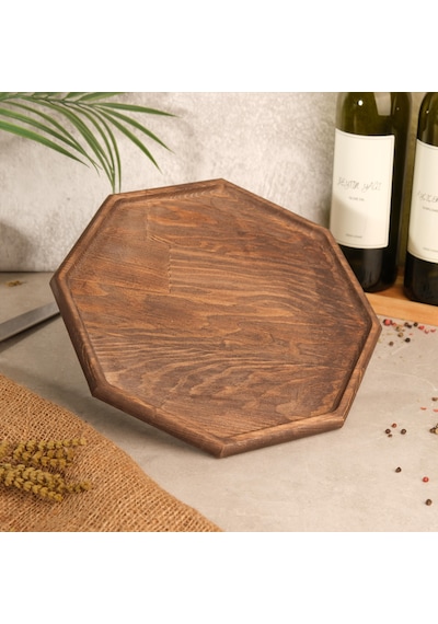 Fam Wood Art Büyük Boy Sekizgen Supla Ve Sunumluk Kahverengi