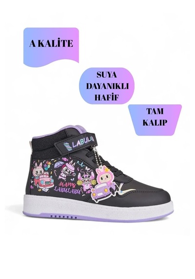 Nese Shoes Labu Labu Baskılı Bilekli Kız Çocuk Spor Ayakkabısı Sneaker Siyah-mor