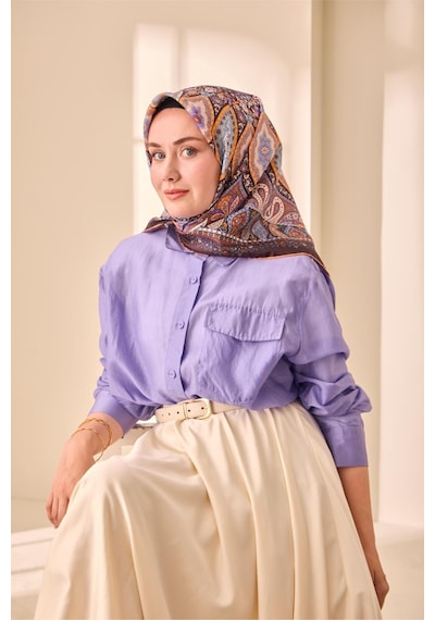 Silk Home Twill İpek Eşarp 11476-25 Acı Kahve, Turuncu, Mavi, Mor, Beyaz