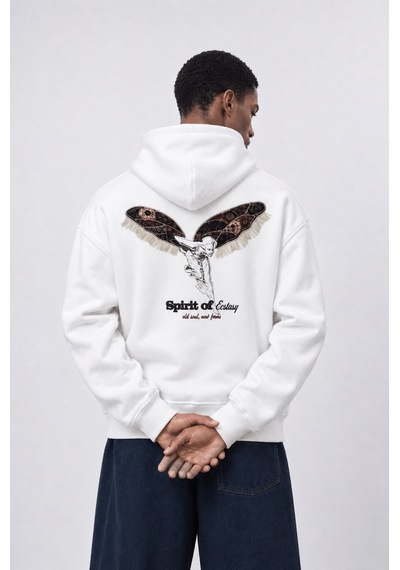 Respire Erkek Spirit Patch Detaylı Oversize Hoodie Ekru