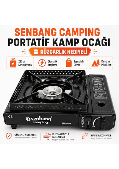 Senbang Camping Portatif Kamp Ocağı 1 Adet Gaz Hediyeli Taşınabilir Piknik Ve Kamp Ocak Siyah