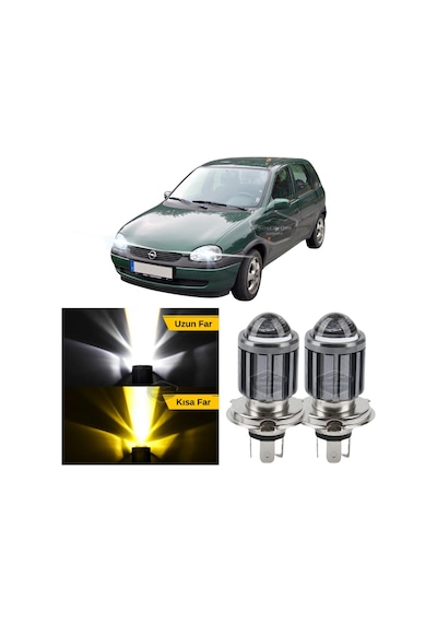 Opel Corsa B 1993-2000 Uyumlu Mercekli Far Ampulü Led Xenon Çift Renk Sarı-beyaz Far Şimşek Etkili Led Lamba Uzun LED Far 54032601