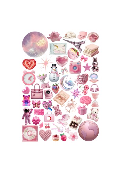 56 Adet Pembe Downtown, Yaz Ve Deniz Temalı Pinky Sticker Seti - Etiket Seti Sketchbook