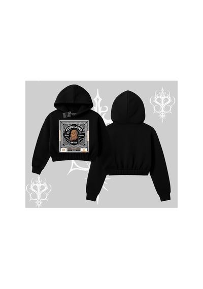 Tarzsokak Kapşonlu Crop Sweatshirt Fossilized Skull Underground Archive Siyah