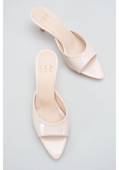 Sermoda Topuklu Kadın Terlik - 5 Cm İnce Topuklu Sivri Burun Kadın Terlik Ten Rugan