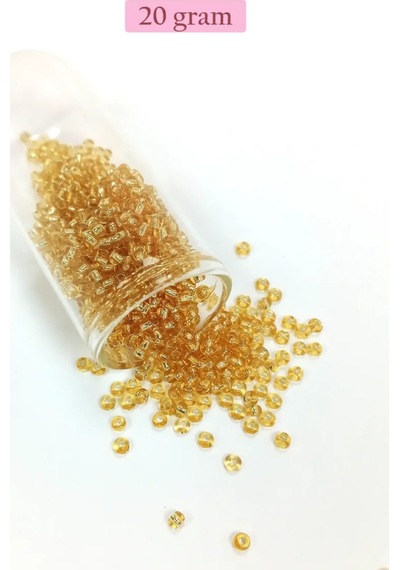 Tedar Dökme Cam Kum Boncuk 8/0 3 Mm - 20 Gram - Şeffaf Koyu Sarı - Bnc176 Najmaddin (No:1) 8.5Cm X 10.5 Cm